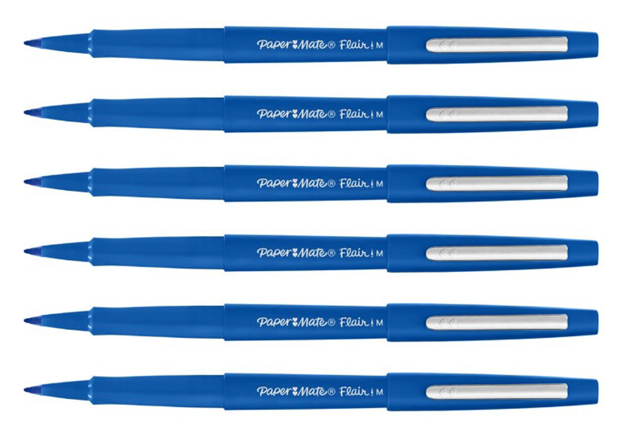 Paper Mate Flair Blue Medium Original, Pack Of 6 Pens