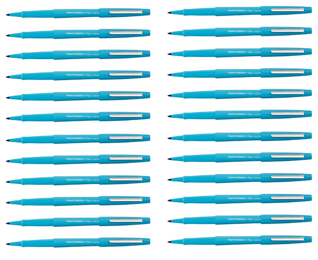 Paper Mate Flair Sky Blue Felt Tip Pen Medium, - Bulk Pack of 24