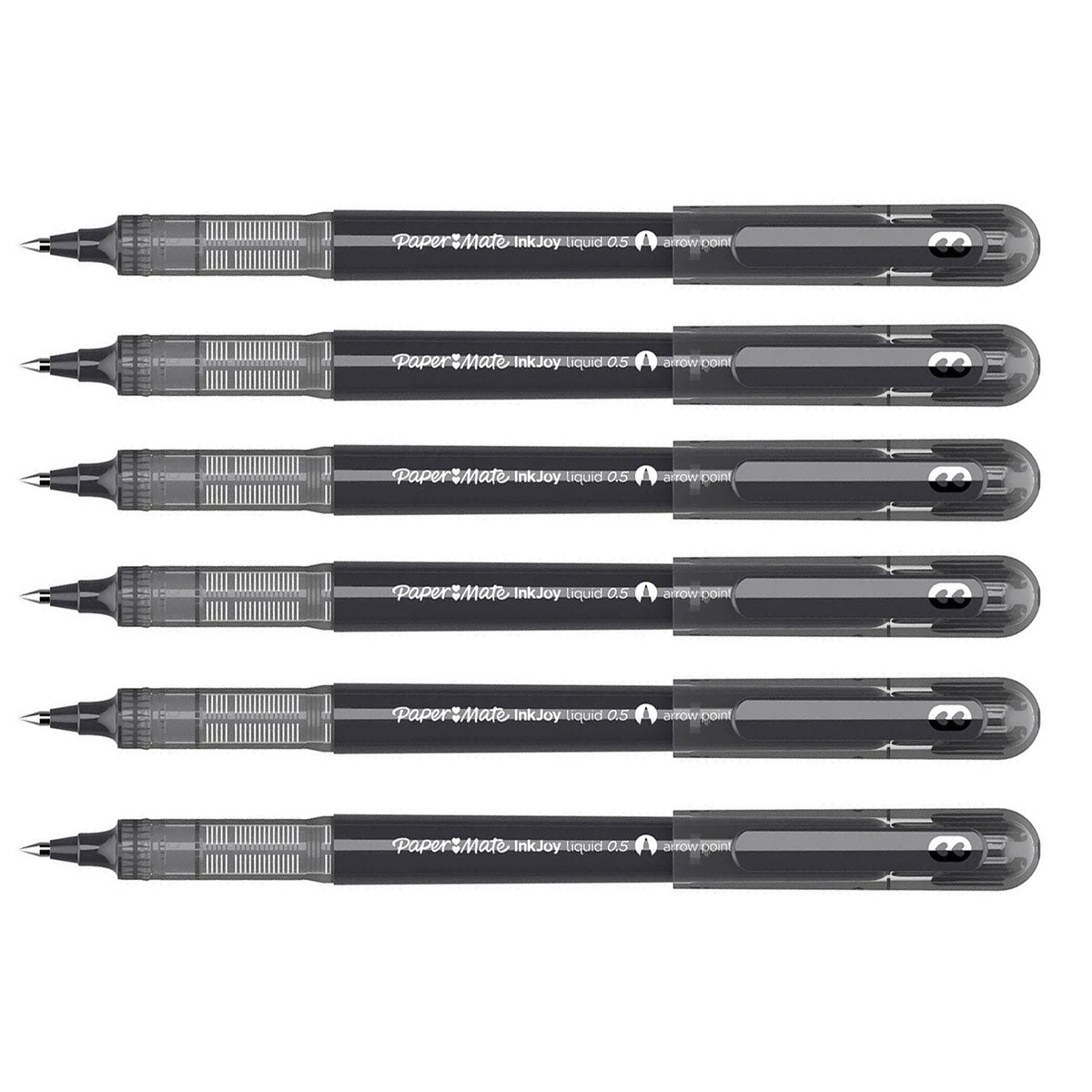 Paper Mate Inkjoy Liquid 0.5 Arrow Point Black Ink Rollerball Pens Pack of 6