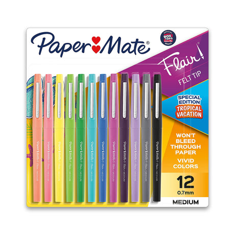 Papermate Flair Pens Assorted Tropical Colors Felt Tip Pack of 12