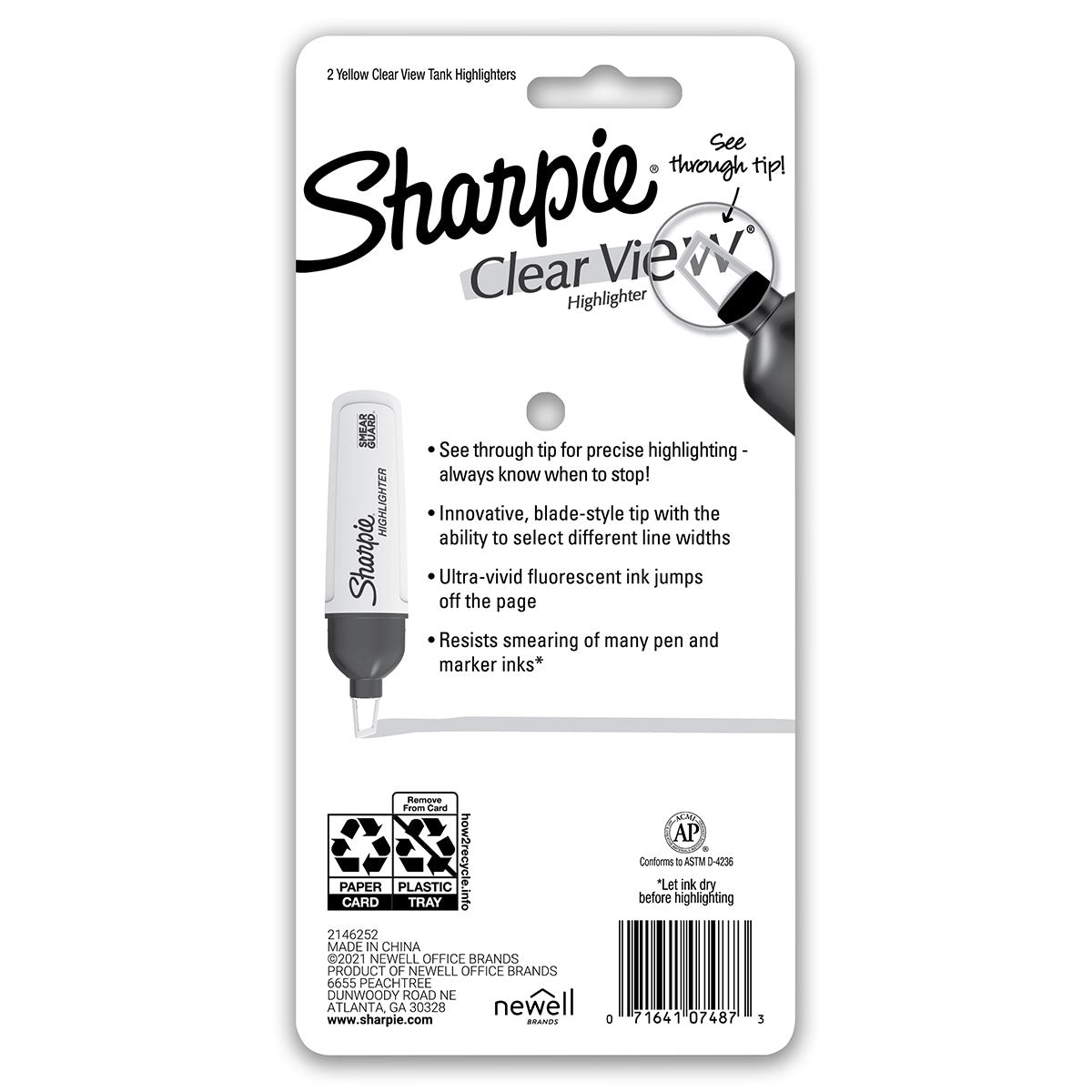 Sharpie Clear View Highlighter Yellow Pocket Size | Pack of 2