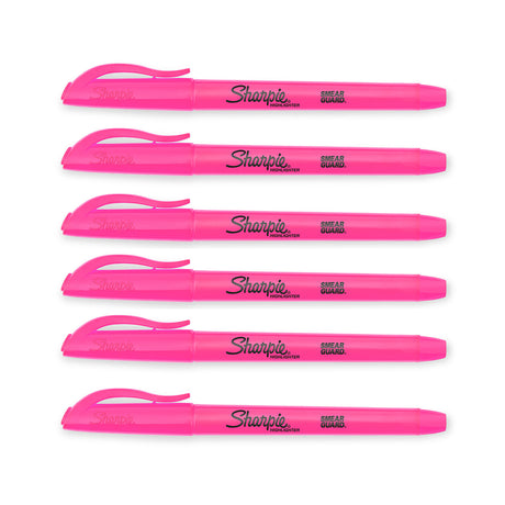 Sharpie Pink Pocket Highlighter Narrow Chisel Tip Smear Guard Pack of 6