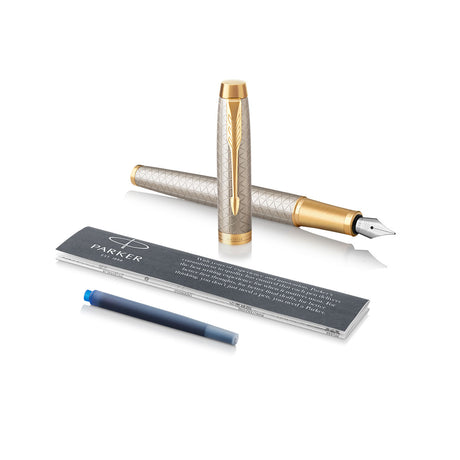 Parker IM Premium Fountain Pen, Warm Silver Gold Trim, Fine  Parker Fountain Pens