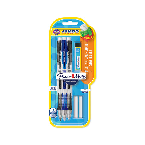 Paper Mate Clearpoint Mechanical Pencil Starter Set, 0.5 mm, 2 Pencils, 1  Lead Refill Set, 2 Erasers